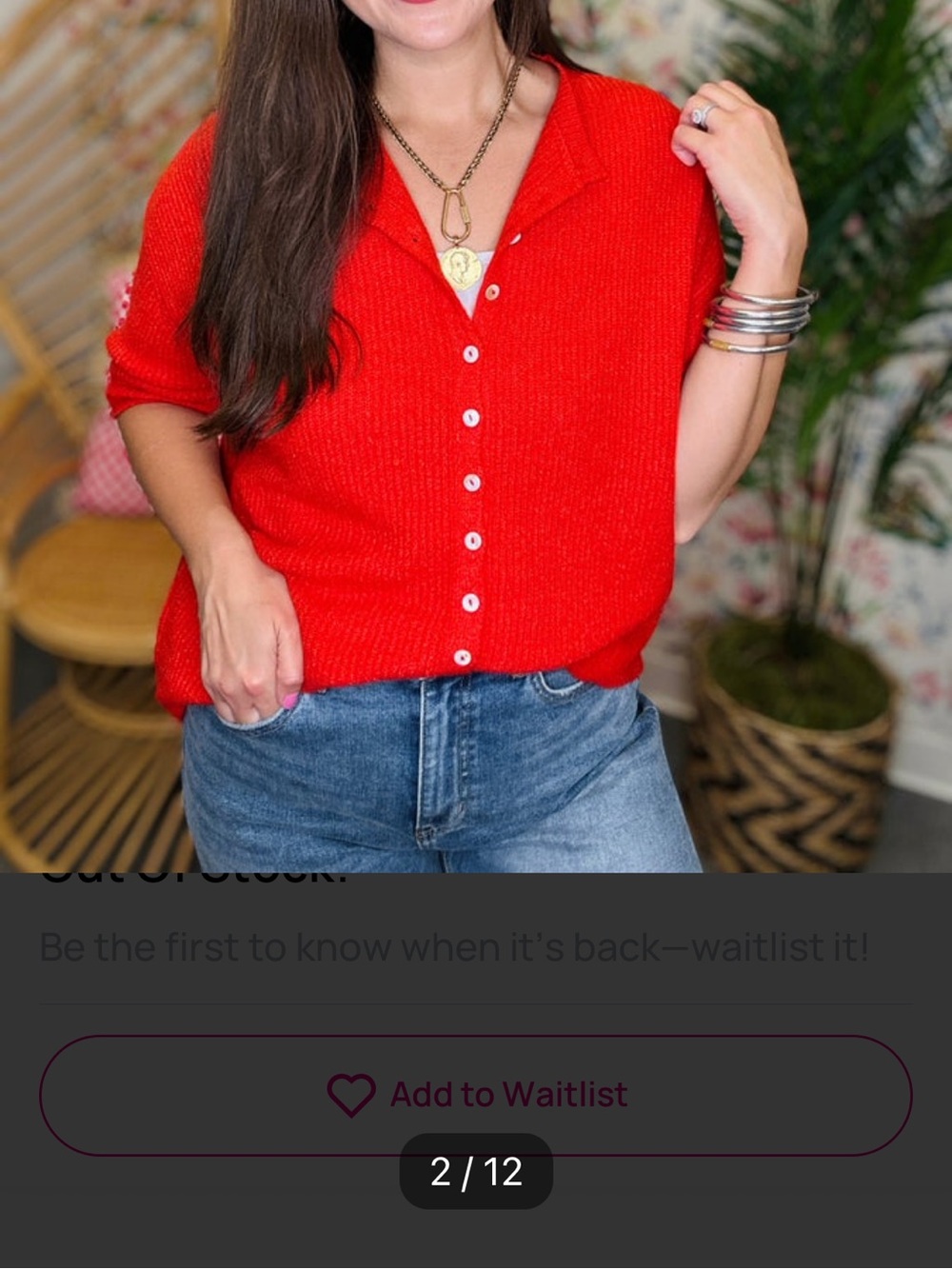 Bright Red Short-Sleeve Button-Down Knit Shirt